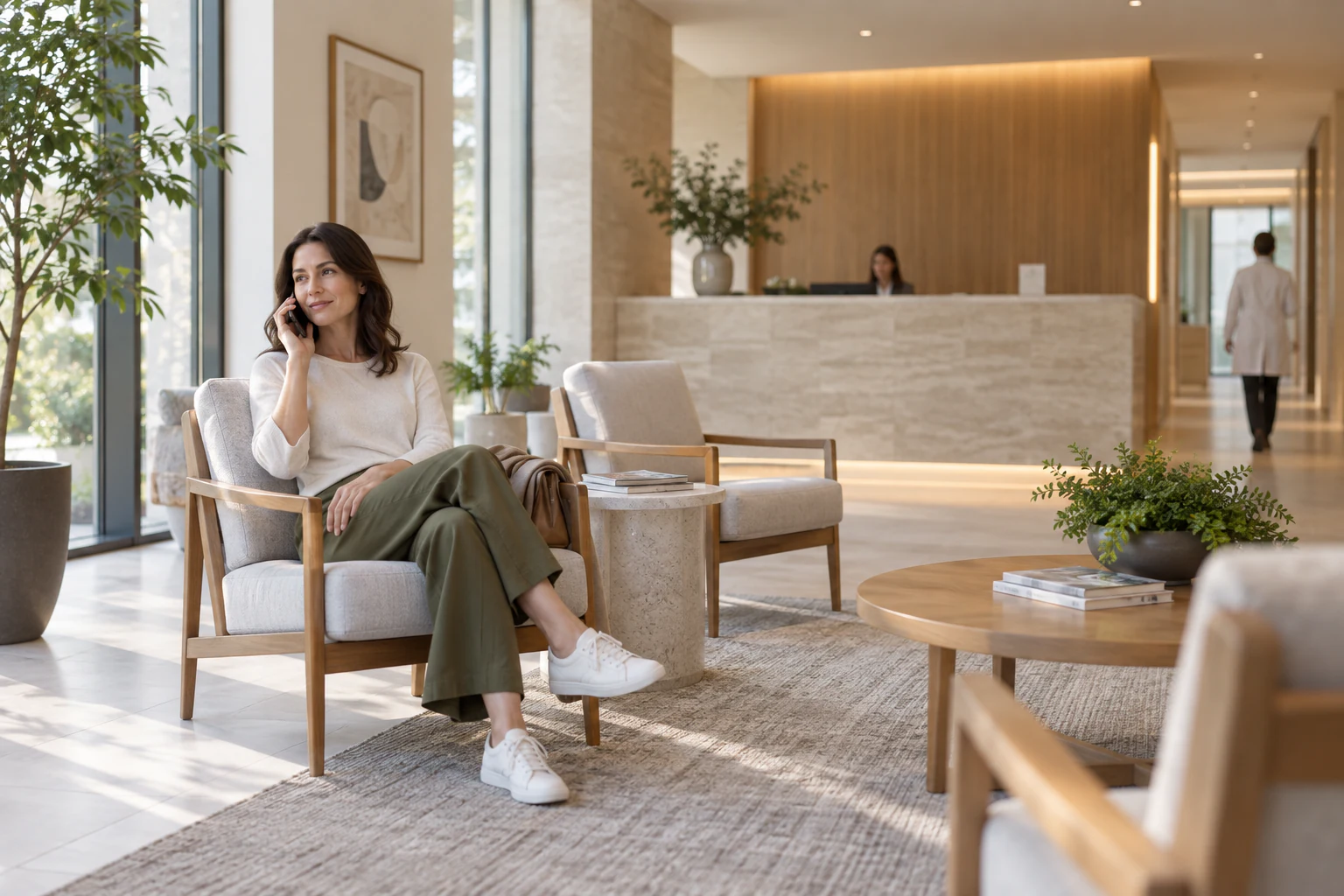 A patient arranging her next visit by phone